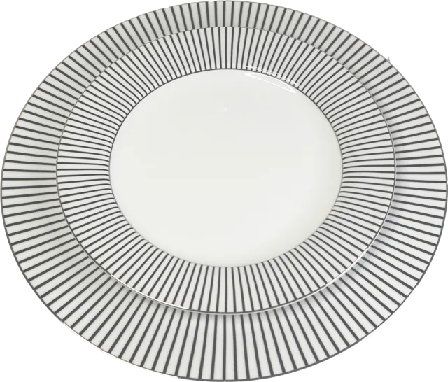 Set Nápoles: platos blancos con borde rayado gris